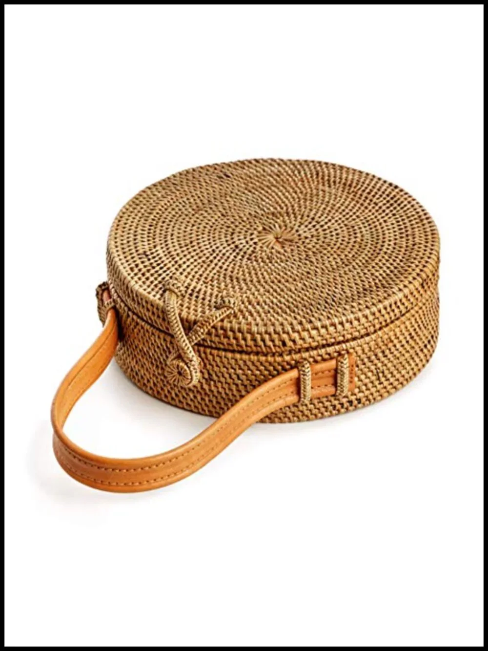 Handmade Round Rattan Bag - Woven Straw Crossbody Purse